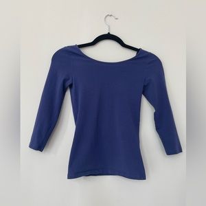 Purple 3/4” sleeve top with scoop neck in front and back inside small from BP.